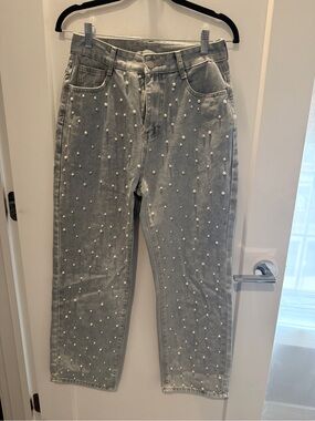 Pearl-Embellished Women's Jeans